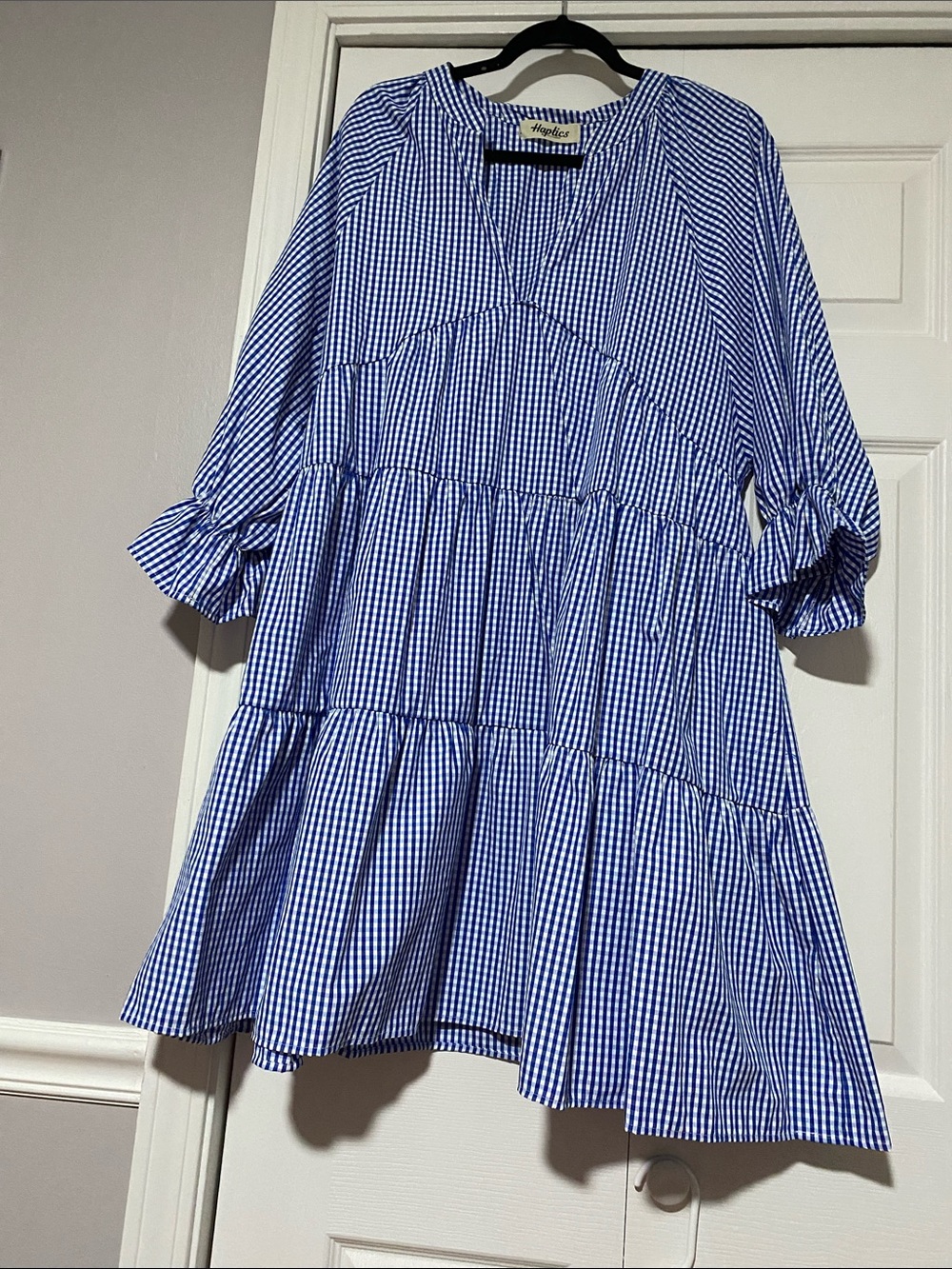 Blue Gingham Tiered Casual Dress
